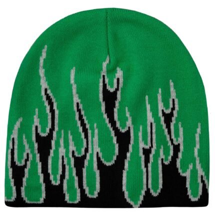 Killcrew Flame Skull Cap Beanie - Green Black