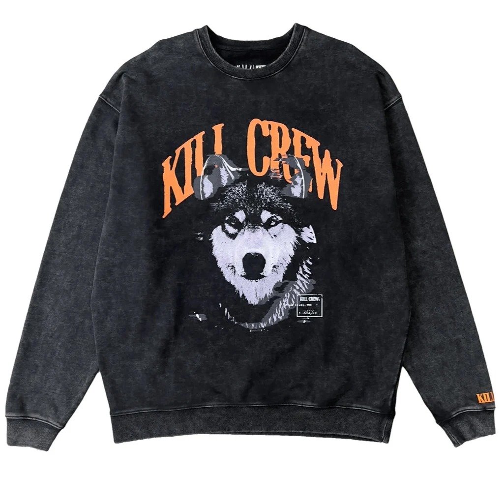Killcrew Oversized Heayweight Rogue Wolf Crew Neck - Black Killcrew Oversized Heayweight Rogue Wolf Crew Neck - Black