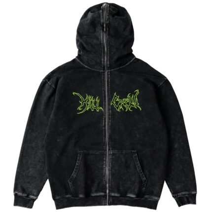 Killcrew Oversized Lux Wolf Zip Up Hoodie - Black Green