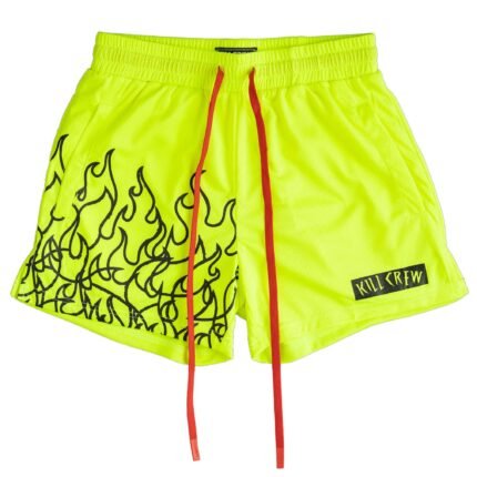 killcrew Muay Thai Flame Shorts (Mid Thigh Cut) - Neon Yellow Black